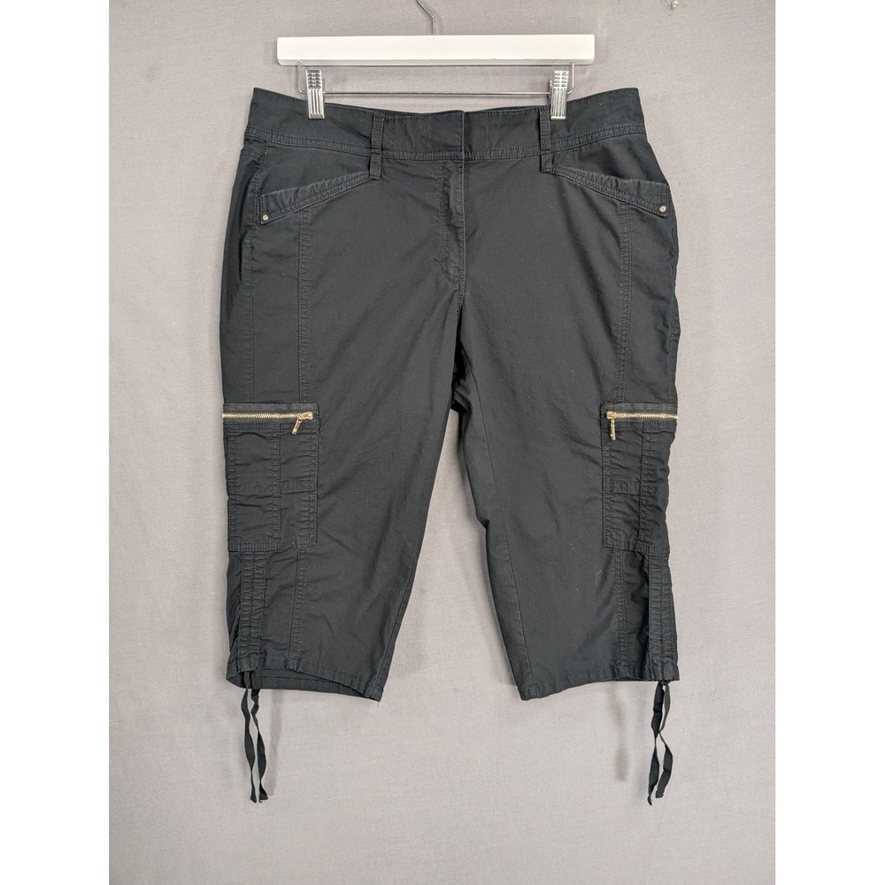 White House Black Market Black Cargo Capri Pants Gold Zippers Size 12 570141084